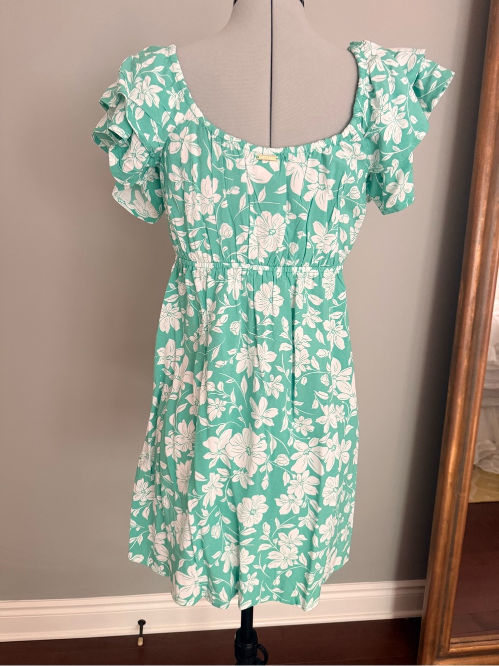 Billabong Teal Green Floral Sundress with White Print